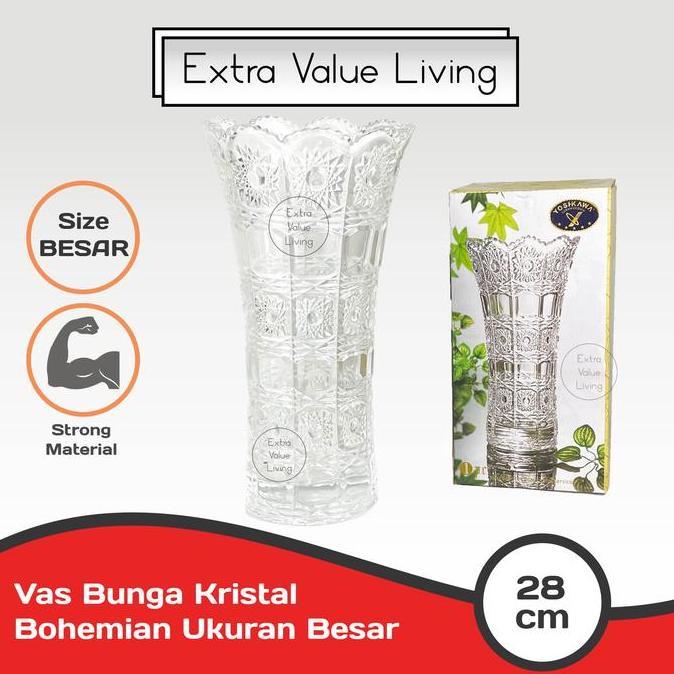 TERSEDIA Vas Bunga Kristal Vas Bunga Kaca 28 CM Estetik Vas Kristal Bohemia Crystal Vase Clear