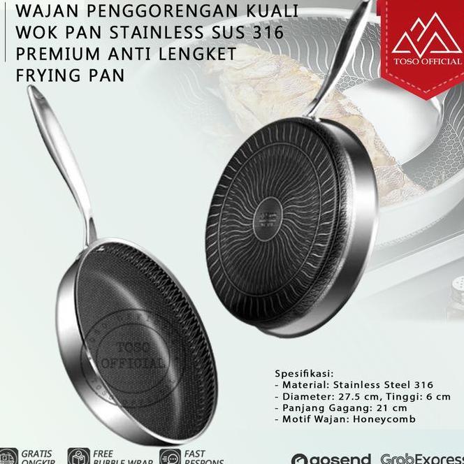 Wajan Penggorengan Kuali Wok Pan Stainless Sus 316 Anti Lengket Frying Pan