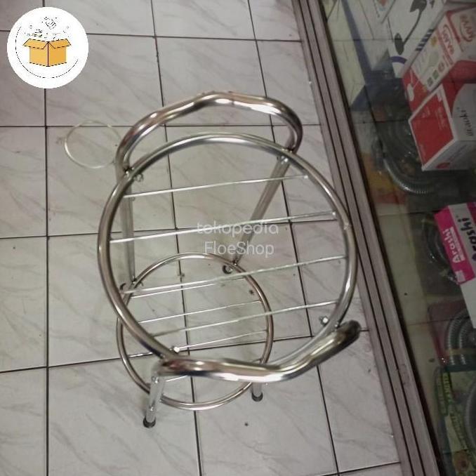 Kaki/Meja/Rak Guci Keramik/Galon Air+Tempat Gelas Stainless Bulat Kualitas Terbaik Harga Termurah