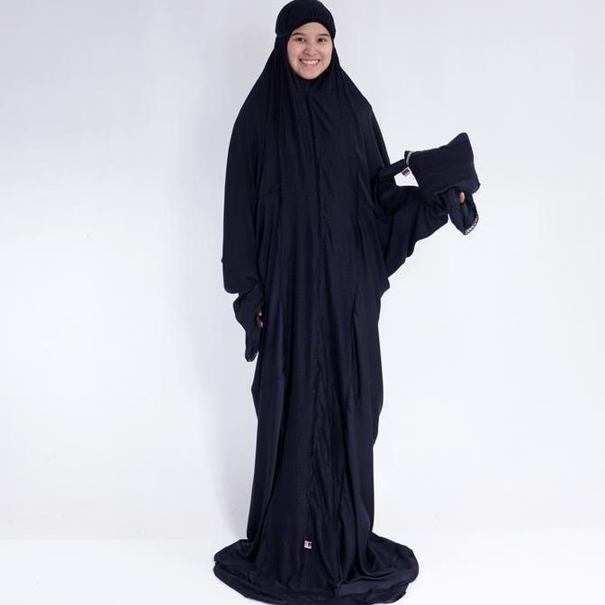 ALFAUZI - Mukena Silk Terusan Hitam / Mukena Dewasa / Mukena Jumbo