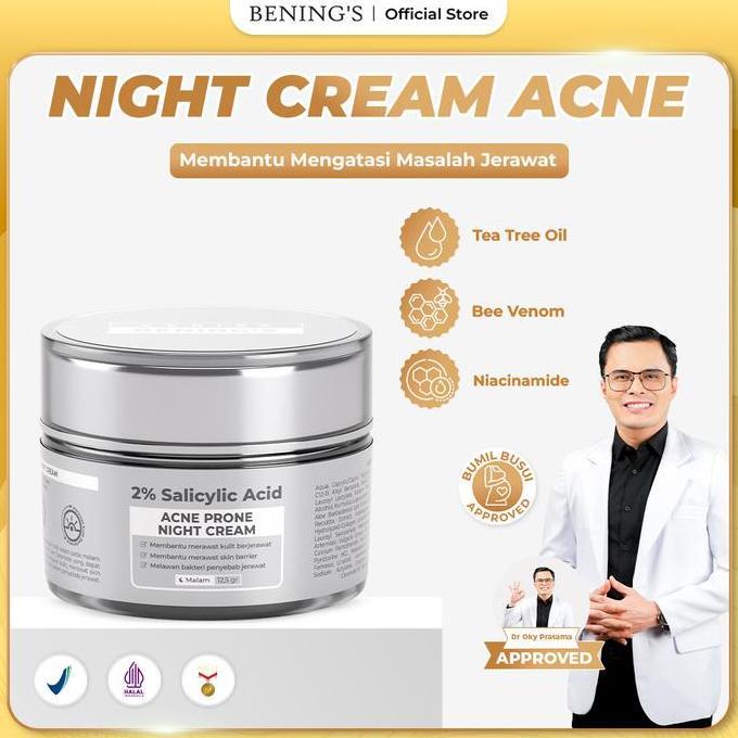 Skinn- Bening'S Skincare By Dr. Oky Pratama Acne Night Cream Krim Malam Untuk Perawatan Wajah Berjer