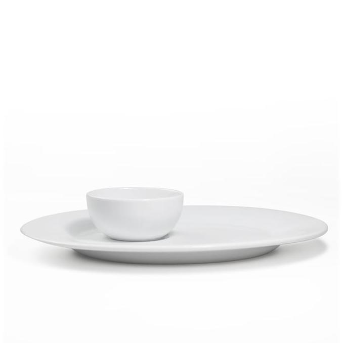 Piring Snack + Sauce Dish Keramik (1SET) Putih Polos By Indo Keramik