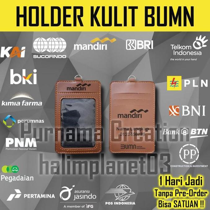 Bukubuku- Id Card Holder Grafir Bumn Holder Kulit Name Tag Custom Pln Telkom Mandiri Bni Bri