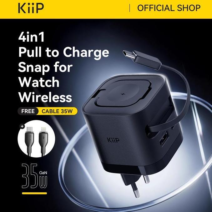 Mytravel- Kiip Wh30 3In1 Adapter Fast Charger Gan 35W Retractable Cable Built In Magnetic Wireless W