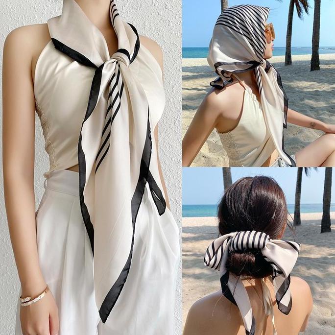 Papipapu- 90*90Cm Syal Sutra Imitasi Shawl Hijab Segi Empat Besar Wanita Temperamen Sederhana Bergar