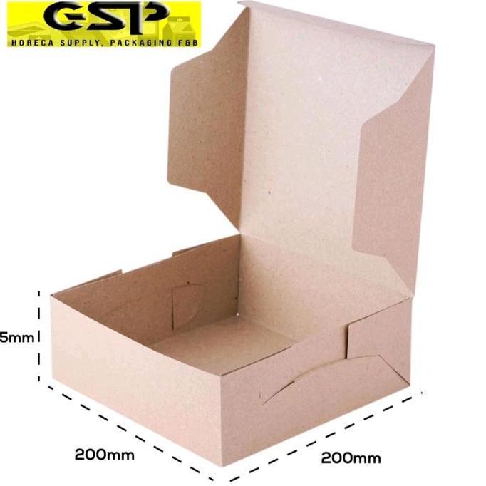 Langsungbisa- @50 Pcs Dus Nasi 20X20 Kotak Nasi Kraft Paper / Coklat Super Tebal Premium / Kardus Kr