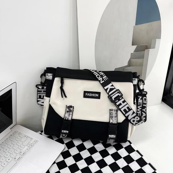 Tas Shoulder Pria Gaya Jepang, Kapasitas Besar, Slingbag Santai, Siswa, Tas Kanvas LA