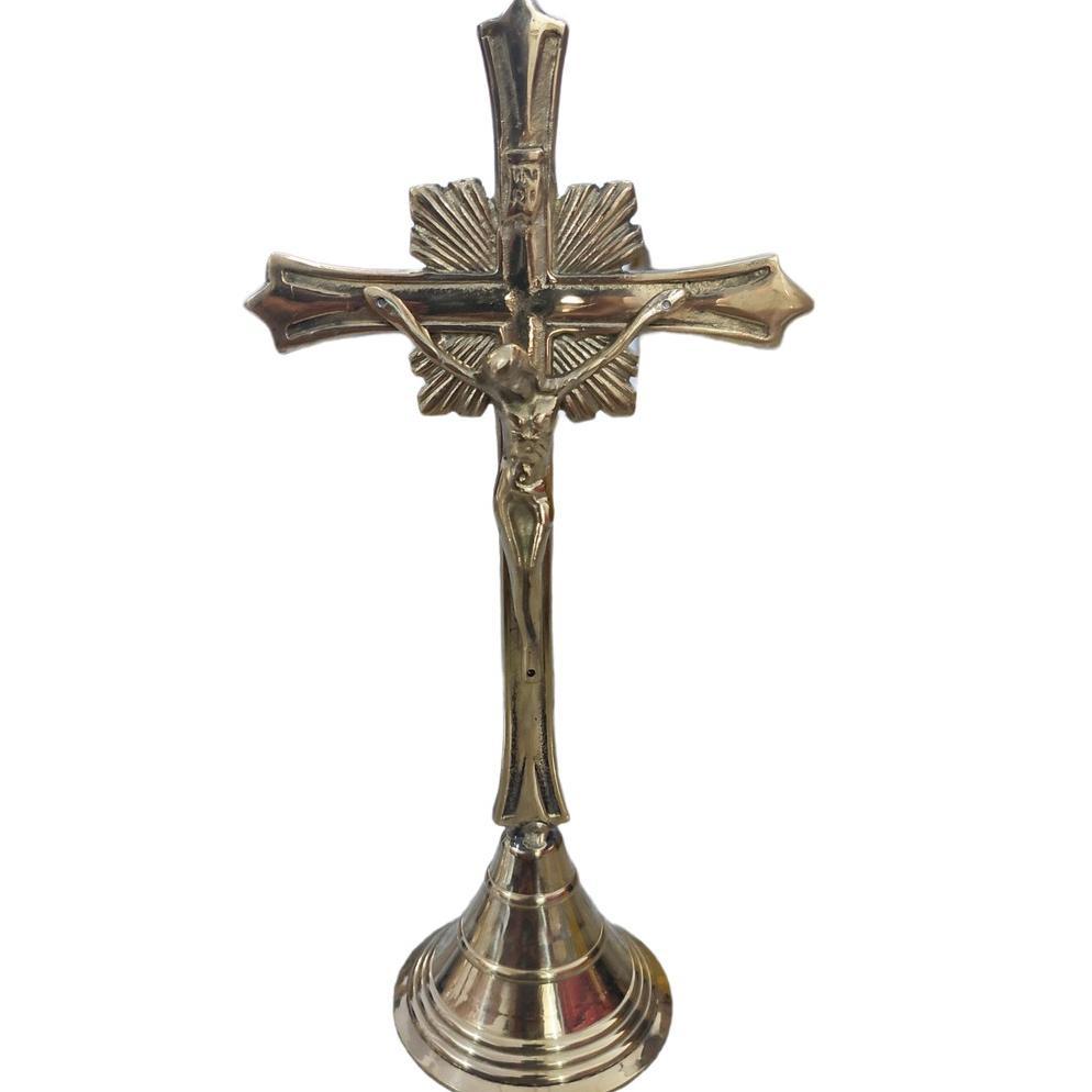 [HX] Salib Duduk Katolik Yesus INRI Kuningan Besar