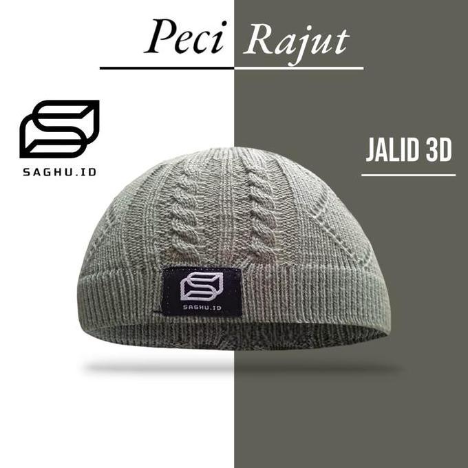 Bagusbanget- Peci Jalid3D Rajut Handmade Tebal Beanie Pria Dewasa Saghu.Id Muslim Kopiah Songkok Mot
