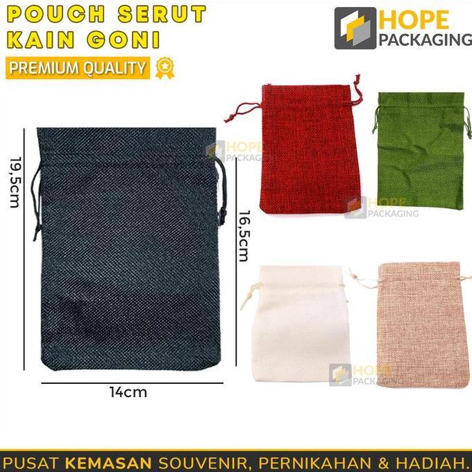 Mytravel- [5 Pcs] Kemasan Travel Pouch Serut Kain Goni S 19X14 Cm Kantong Warna Polos Serbaguna Prem
