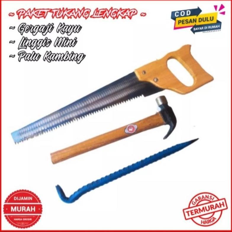 FREE ONGKIR PAKET ALAT PERTUKANGAN LENGKAP LINGGIS, GERGAJI, PALU | PERALATAN TUKANG SERBAGUNA