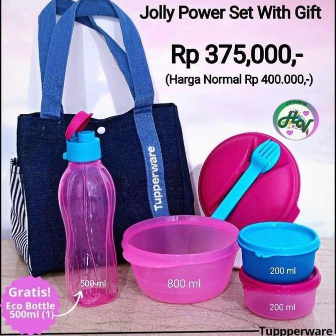 Tupperware jolly power set tas kotak bekal makan Original