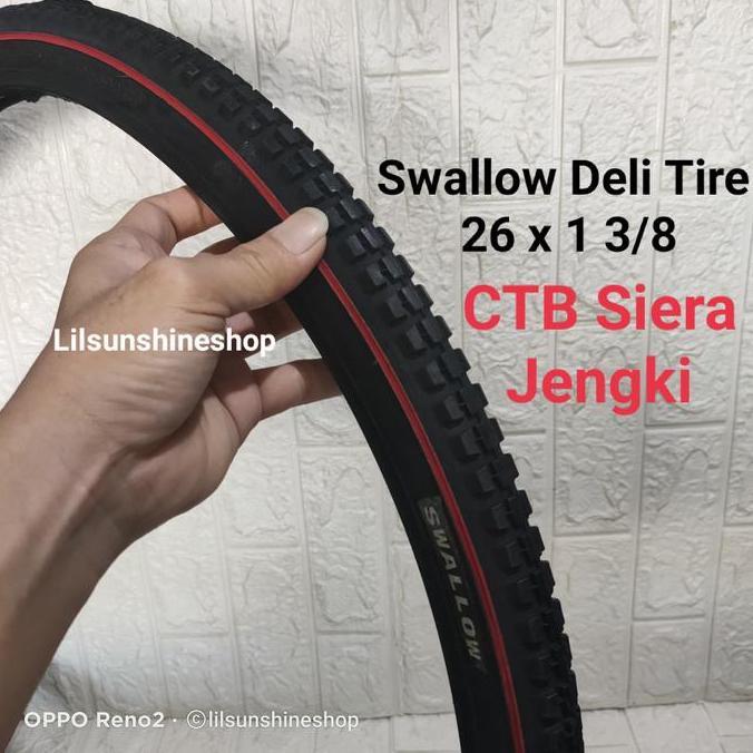 Ban Luar Sepeda 26 x 1 3/8 Swallow Deli Tire Hitam Lis Merah 26x1 3/8 Onthel Ontel Jengki Sierra Pho