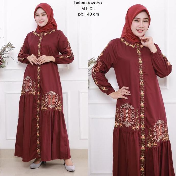 gamis bordir jumbo katun toyobo bordir pintu aceh Muslim Wanita Dress Baju Panjang Pesta Dewasa Rema