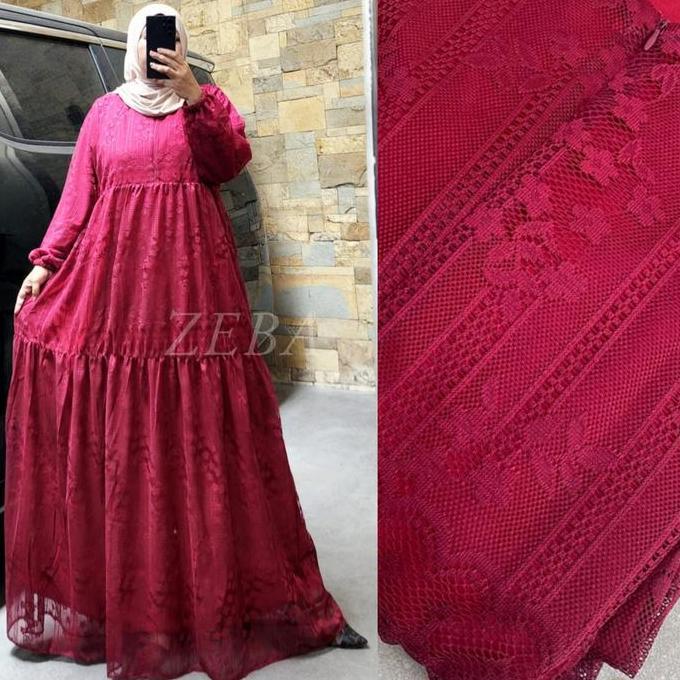Danita Dress Brukat Jumbo by Zeba LD120 Gamis Bruklat Busui Full Furing Kaos Super Manset Karet Tali