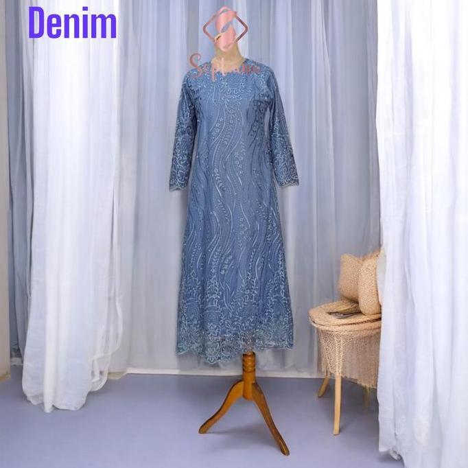 Septiana- Gamis Brukat Tile Mutiara Motif Akar Dress Burkat Tile Kondangan Elegan Simple Maxi Mewah 