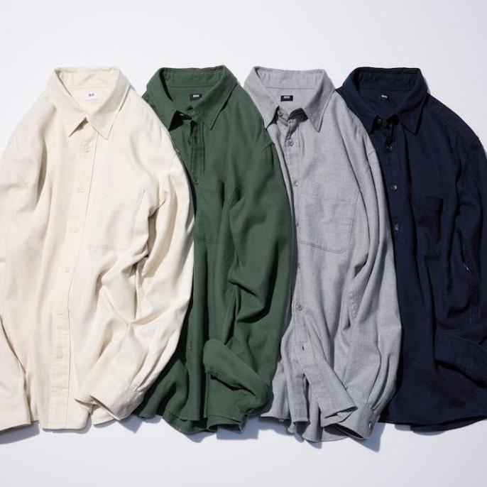 Ready kemeja flanel pria lengan panjang polos UNIQLO ORIGINAL ASLI