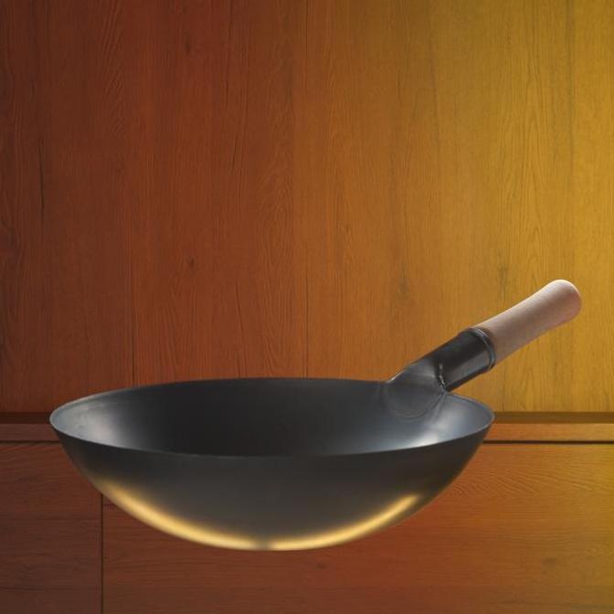 Wajan Carbon Steel Wok Single Handle Seasoned