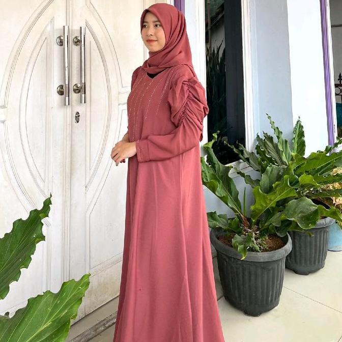 REYNA Gamis Set Hijab Variasi Swarosky Silver Bahan Monaco Premium Wanita Muslim gamispolos/gamis te