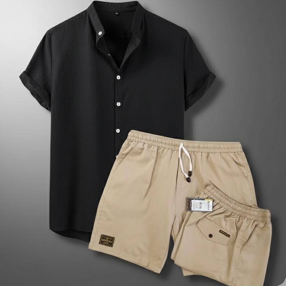 Terbaru One Set Kemeja Pria Lengan Pendek Celana Pendek Satu Set Korean Style Cowok Premium Terkini