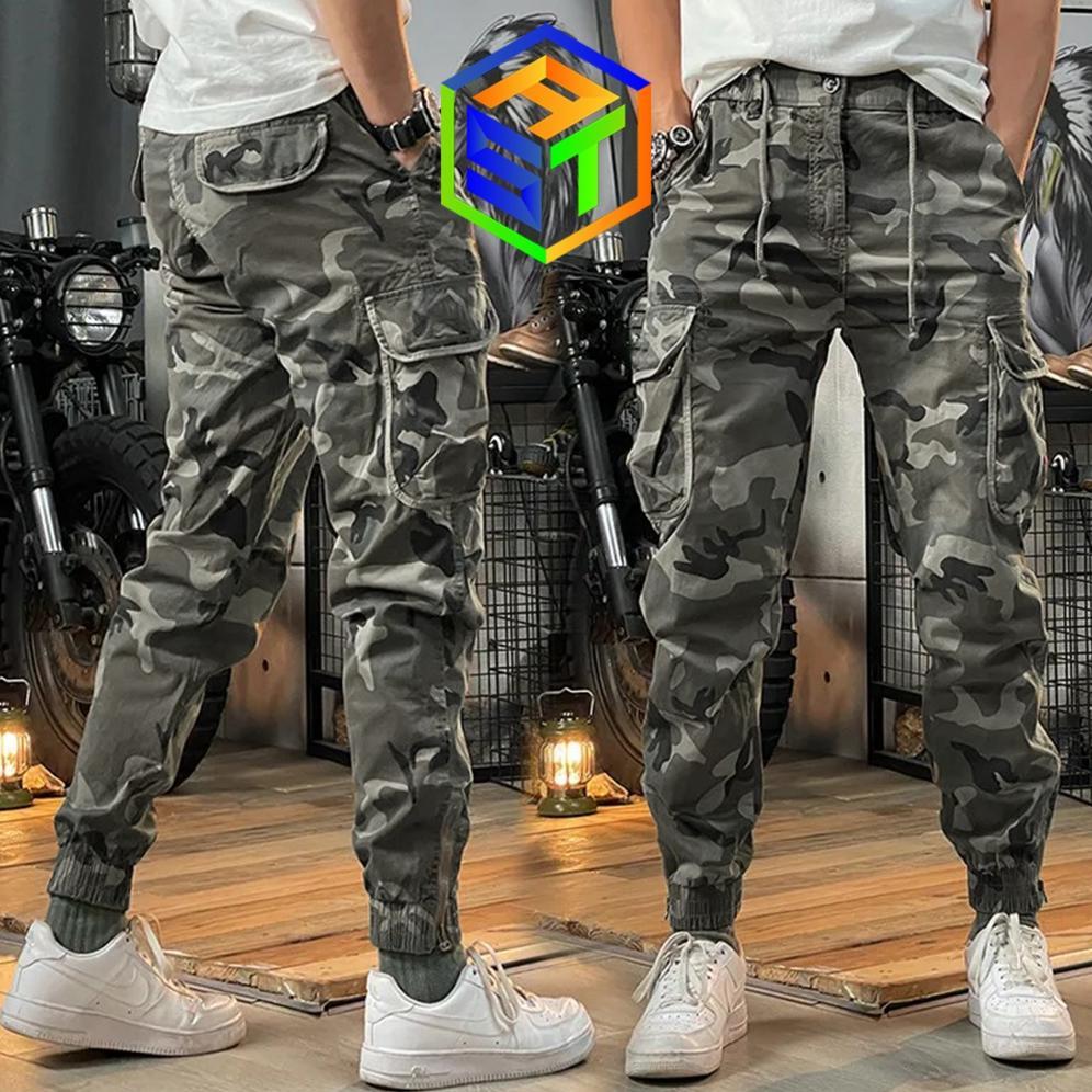 celana jogger cargo panjang pria wanita cargo camo combat celana loreng panjang pria warna gray