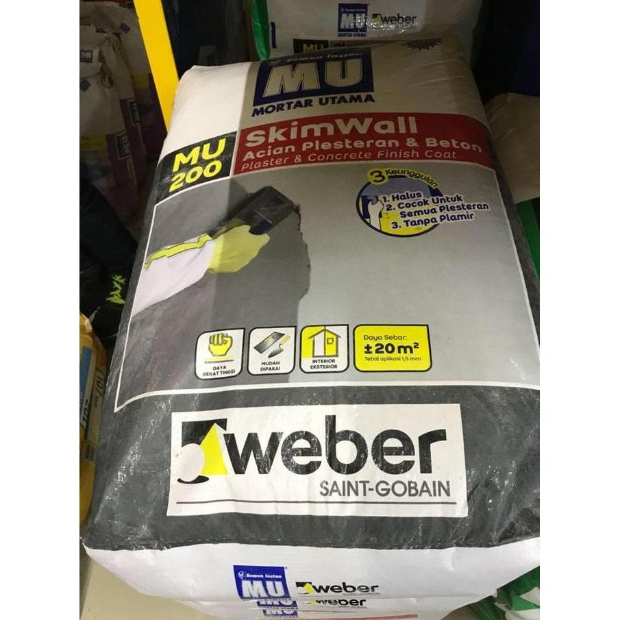 Backwill- Mu 200 Skim Wall Acian Plesteran & Beton Mortar Semen Instan Acian Plester Dan Beton 40 Kg