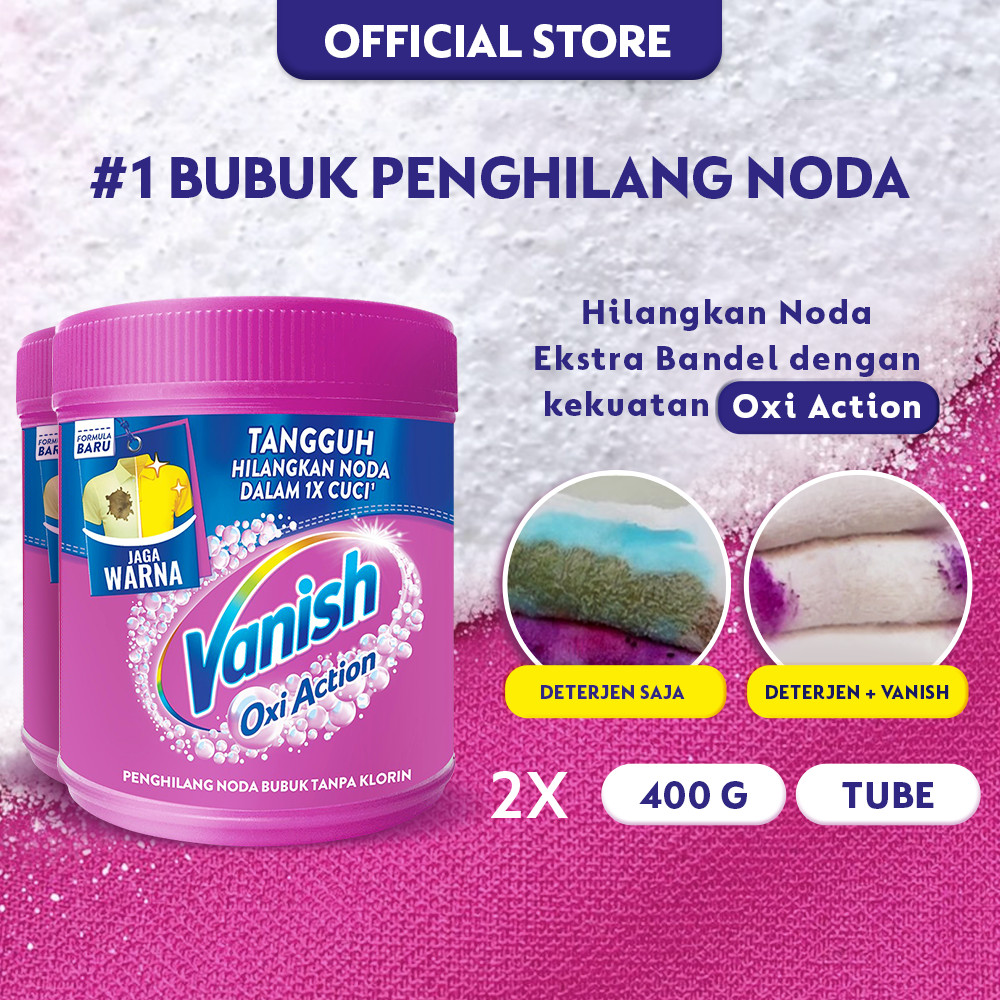 Vanish Bubuk Penghilang Noda Pakaian Pink Pembersih Noda Baju Membandel 400gr (2 pcs) Tube - Cloth S