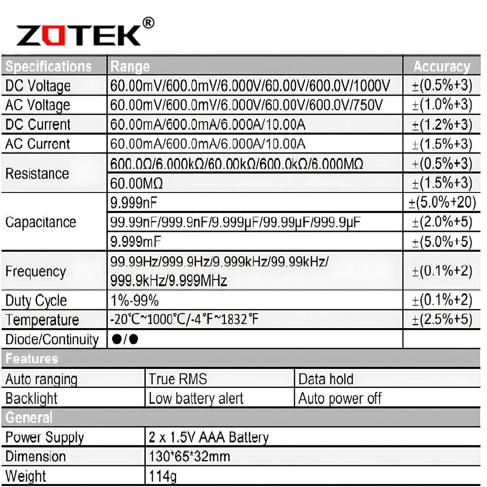 Avometer Digital Zotek Zt102 / Multitester Digital Zt102 Original