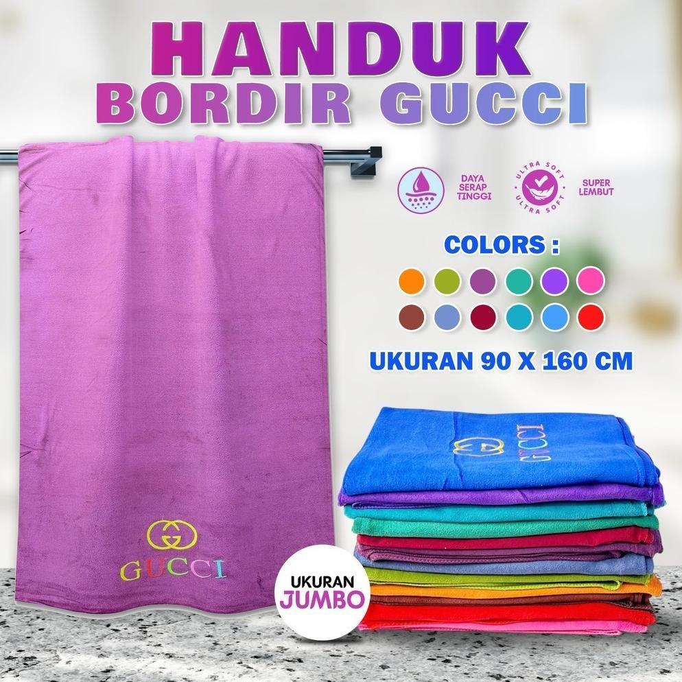 Handuk Mandi Bordir Premium Handuk Jumbo Halus 90x160cm Towel Polyester Daya Serap Tinggi Motif Gucc