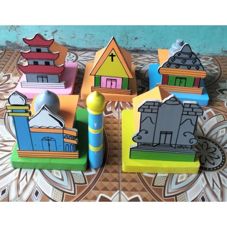 [VY] Miniatur Tempat Ibadah 5 Agama (3D) - Mainan Edukasi Alat Peraga Anak TK/Paud