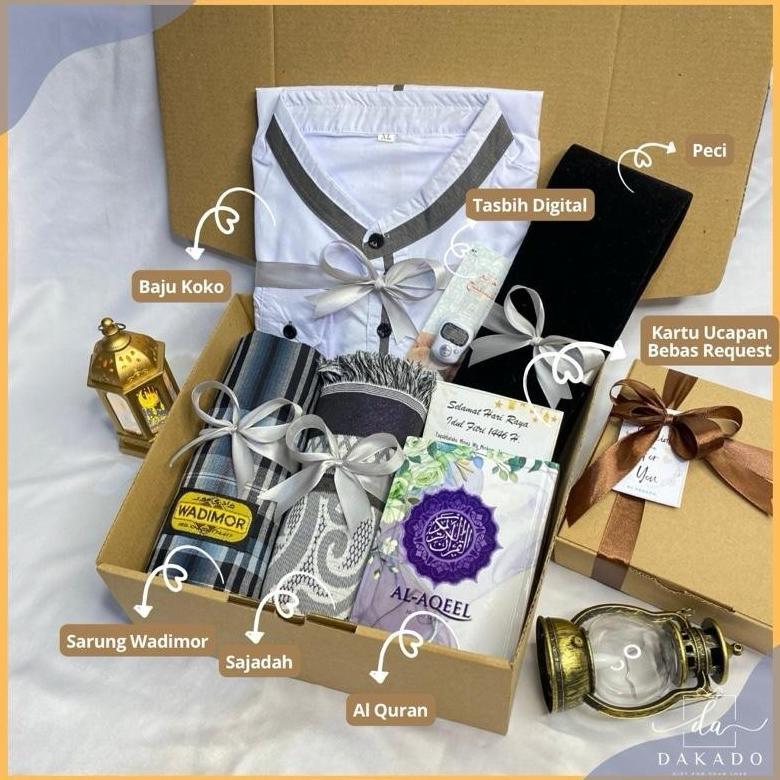FREE ONGKIR HAMPERS SET ALAT SHOLAT COWOK BAJU KOKO PRIA GIFT BOX SESERAHAN PRIA BAJU KOKO ALAT SHOL
