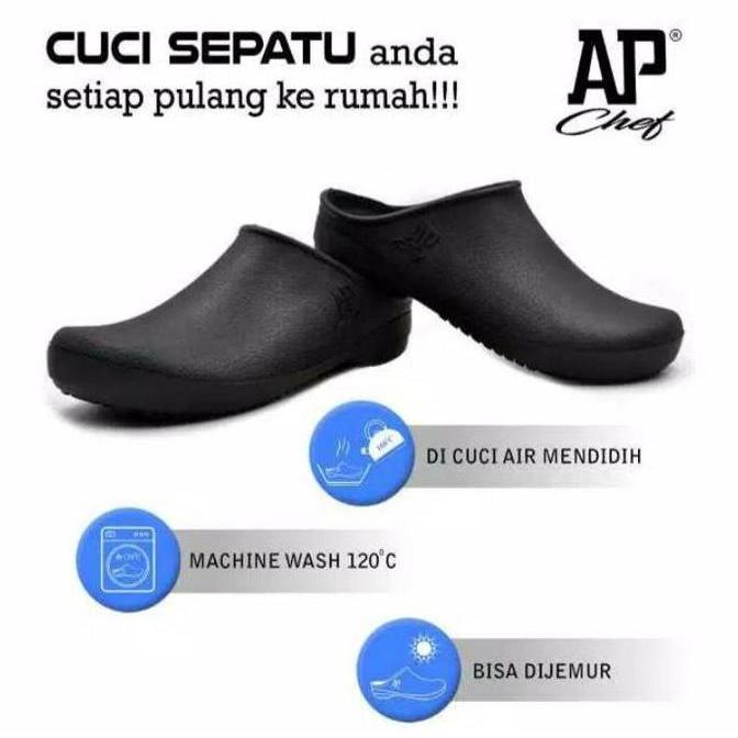 AP CHEF HITAM & PUTIH SIZE 38 - 45 - SEPATU AP CHEF - SEPATU KOKI - SEPATU AP CHEF