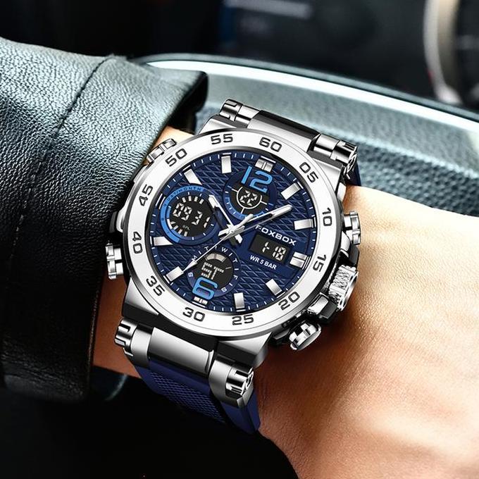 LIGE Jam Tangan Kuarsa Pria Tampilan Ganda Digital Modis Jam Tangan Kuarsa Olahraga Kronograf Otomat