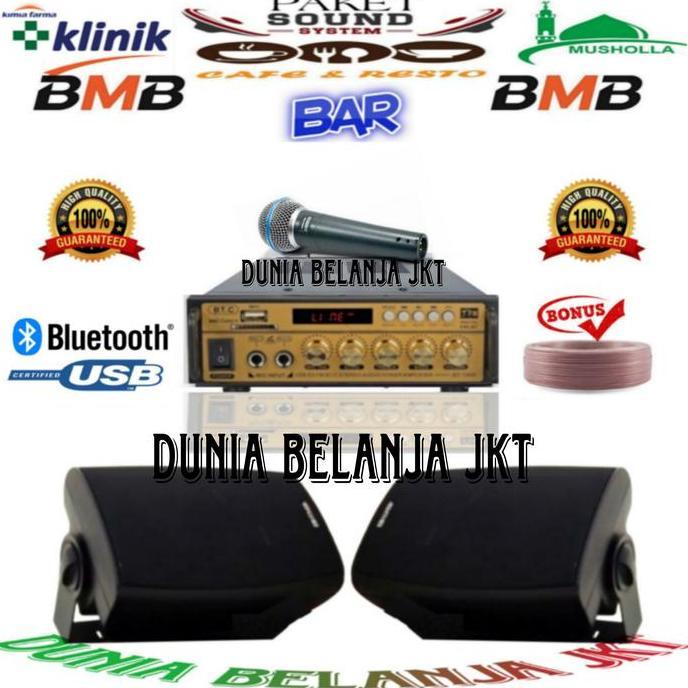 Paket Sound System Cafe Resto Bmb 2 Speaker Mic Cable Restock