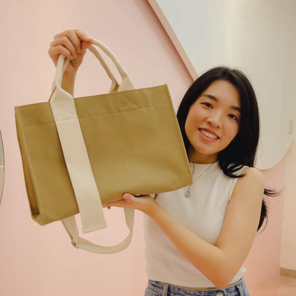 BIG SALE DAISY BAG LARGE ZIPPER FREE CUSTOM NAMA / LOGO TAS KOREA WANITA TAS KANVAS TAS SELEMPANG HA