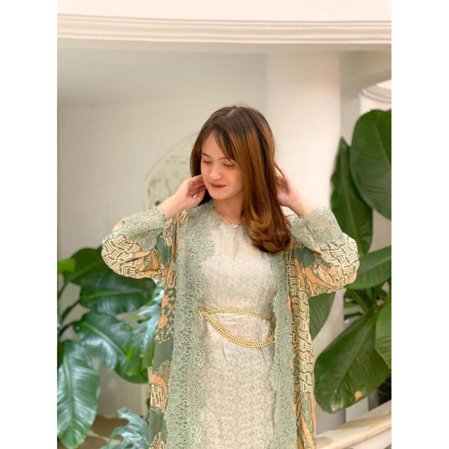 Kaftan Jakarta - Nazeera Dress Gamis Outer Lace Viscose Semi Sutera Outfit Kondangan Elegant Style B