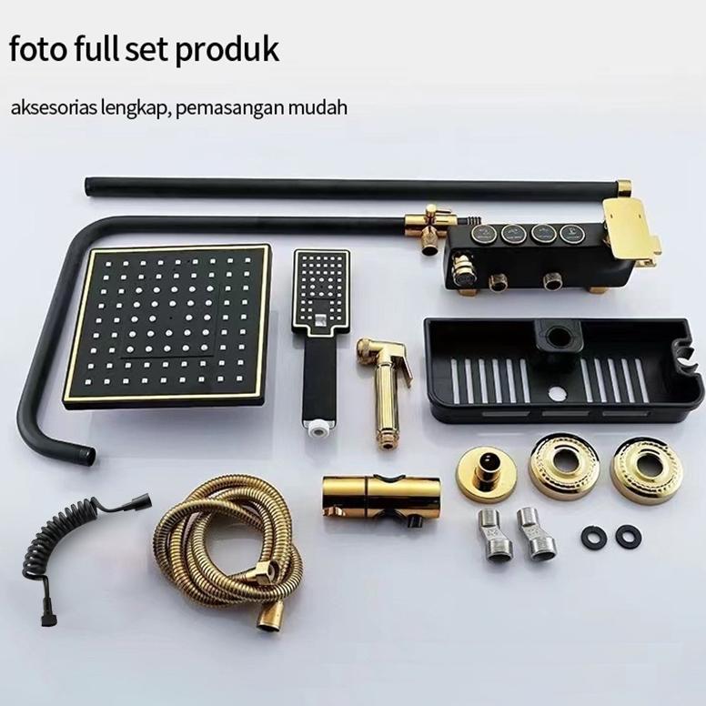 4 Dalam 1 Shower Kamar Black Gold Kamar Mandi Shower / Keran Mandi Air Panas Dingin / Shower Set