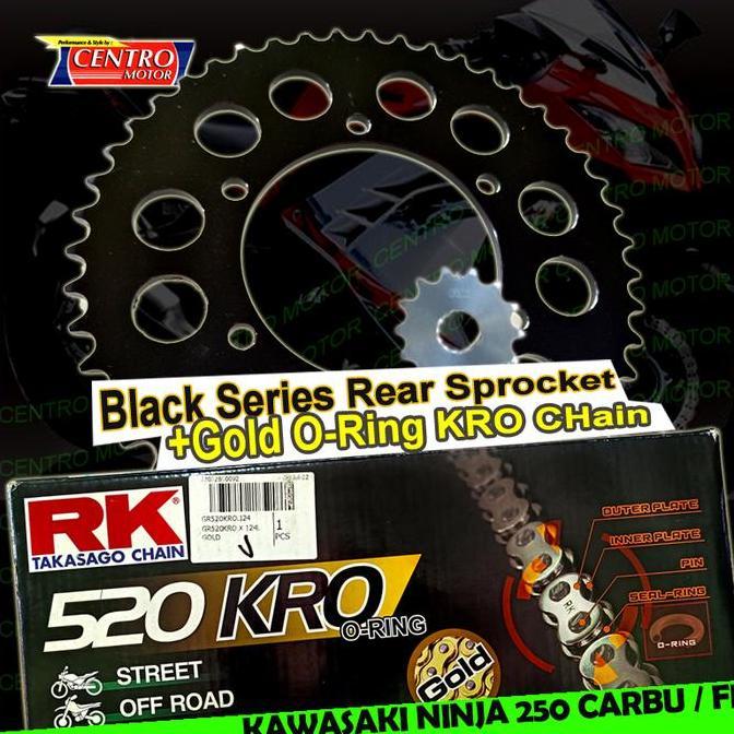 Gear Set NINJA 250 CRB/FI RK TAKASAGO+Rantai Oring KRO Emas