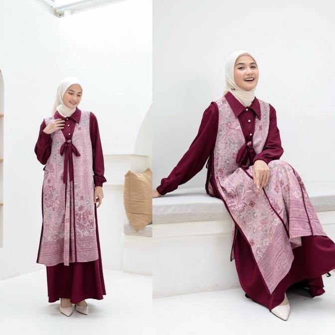 Joley Cloth - Humaira 2in1 Dress + Outer Lepas Pasang Gamis Outfit Elegant Bridismaid Motif Printing