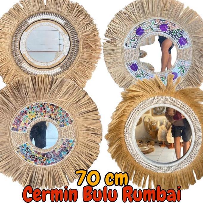+++++] Cermin Bulu Rumbai 70 cm - Cermin Rumbai - Cermin agel - Cermin Kerang - Hiasan Dinding - Mir