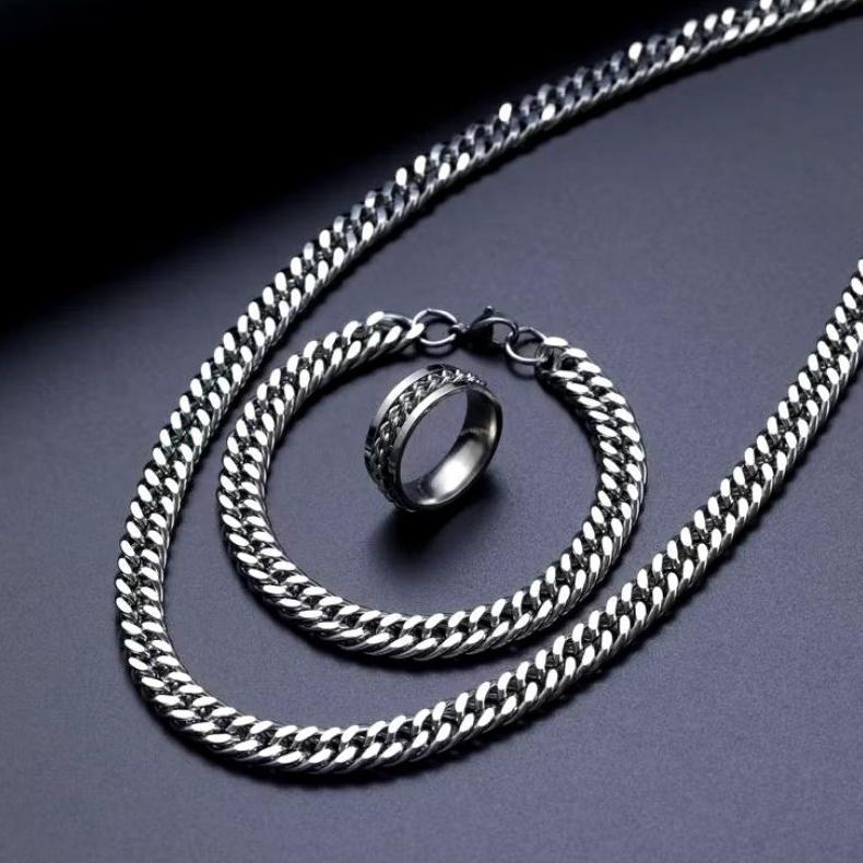 ORIGINAL FULL SET KALUNG TITANIUM RANTAI PRIA FREE CINCIN RANTAI ANTI KARAT DAN TIDAK LUNTUR