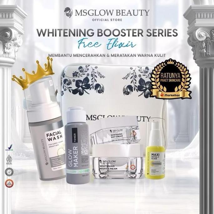 Langsung- Ms Glow Paket Wajah New Series Booster Free Serum Elixir Mencerahkan Memutihkan Muka Kusam