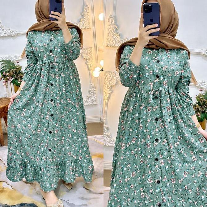 Tahan Lama  Gamis Serut Motif Kancing Muslimah Panjang Wanita Rempel Busui Dress Mewah Lebaran