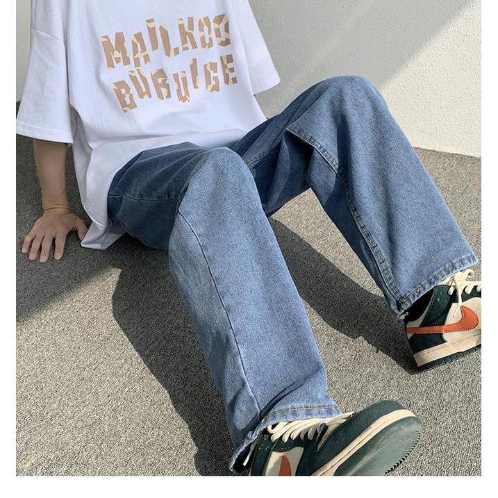 Larisyaa- Jeans Pria Celana Jeans Kaki Lebar Celana Lurus Kasual Celana Pria Blue Jeans Denim Lembut