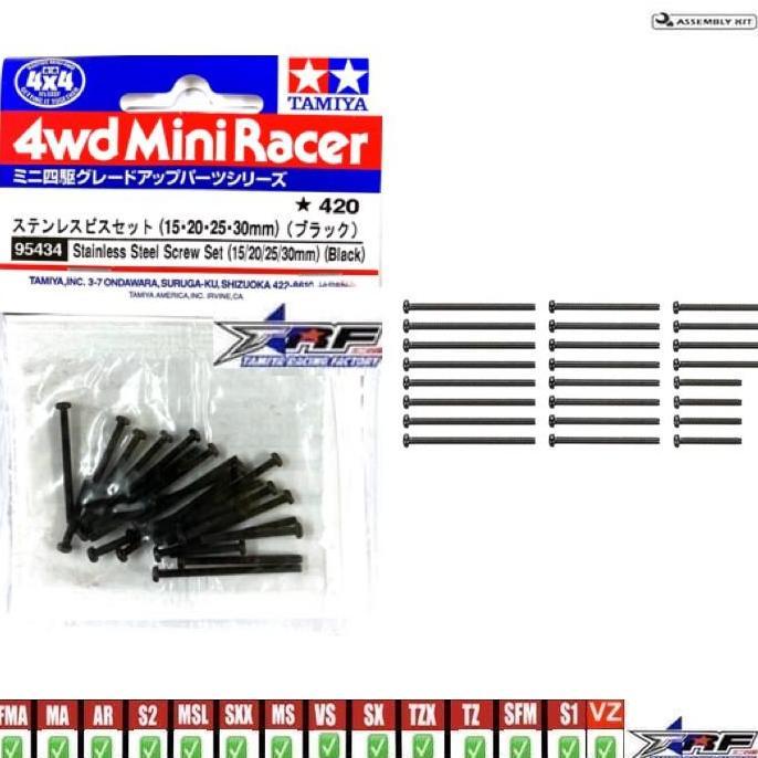 TAMIYA 95434 STAINLESS STEEL SCREW SET (15/20/25/30mm) (BLACK)