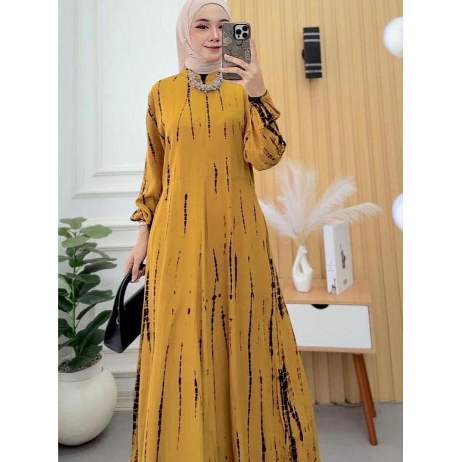 Premium Gamis Rayon Twill Motif Jumputan Gamis Wanita Simple Dan Elegan Gamis Jumbo