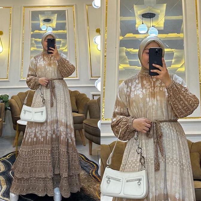 Grosir Gamis Ceruti Printing Plisket Premium Dress Plisket Viral