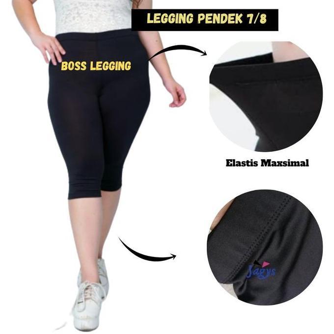 DS377 - Legging Pendek 7/8 Wanita Dewasa Bahan Spandex Jersey Licin Elastis Polos Standart Bigsize S