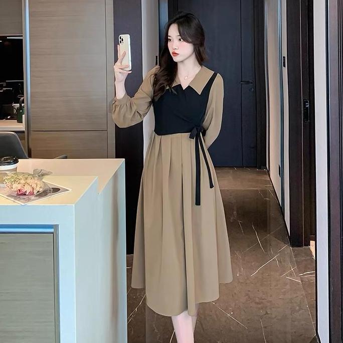 DB113 >> Dress Coksu Ala Korea Casual Retro Simple M454 Panjang Wanita