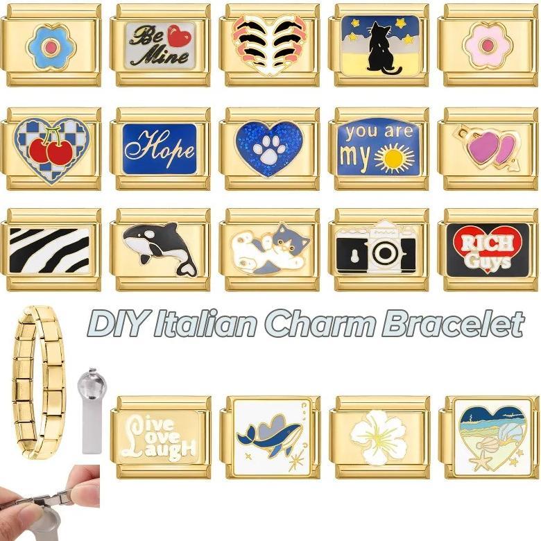 Tai Chi Cat Paw Billiard Heart Butterfly Cold Color Beads 9mm Italian Charm Links Bracelet Stainless